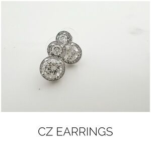 CZ earrings double drop halo pave cubic zirconia silver
